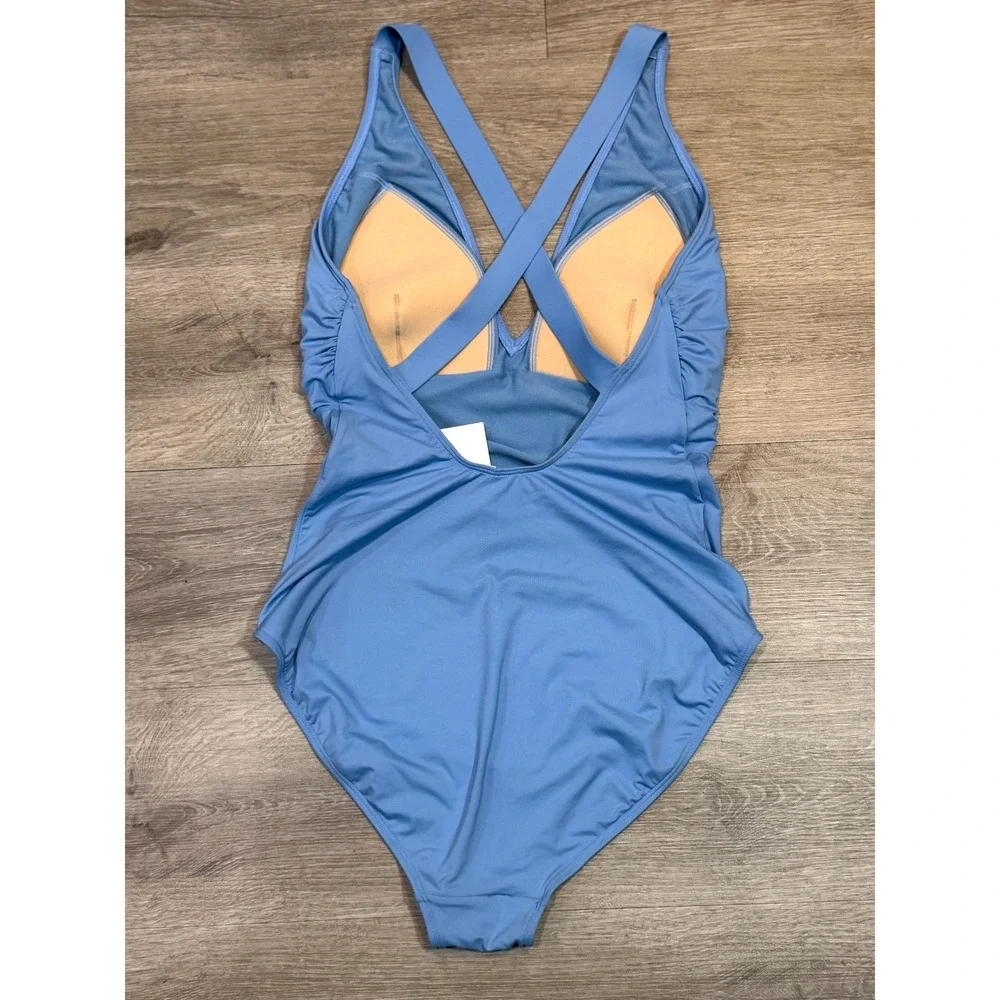 Johnny Was Calme XXL Della Blue Cross Back One Piece Swimsuit NWT
